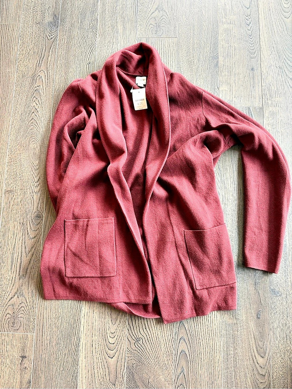 J.Crew Factory Cotton Shawl Cardigan in burgundy. NWT
